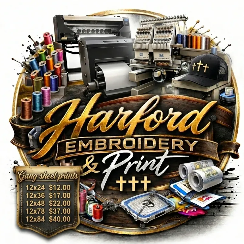 Harford Embroidery & Print DTF pricing graphic